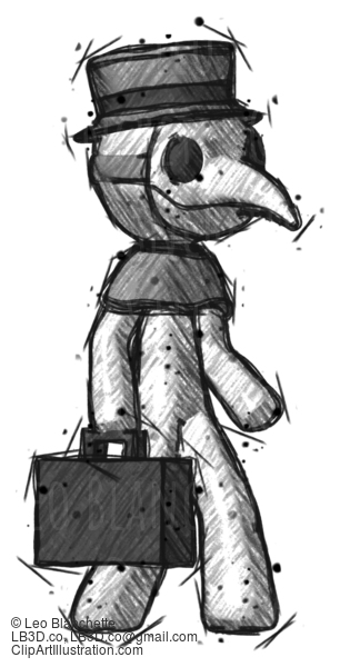 Sketch Plague Doctor Man Walking With Briefcase To The Right #15600