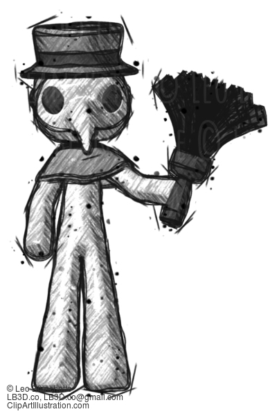 Sketch Plague Doctor Man Holding Feather Duster Facing Forward #15603