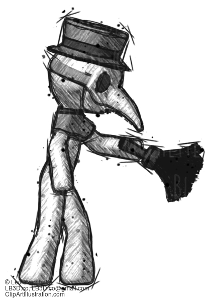 Sketch Plague Doctor Man Dusting With Feather Duster Downwards #15604