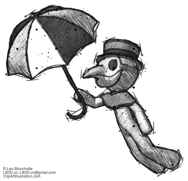 Sketch Plague Doctor Man Flying With Umbrella #15605