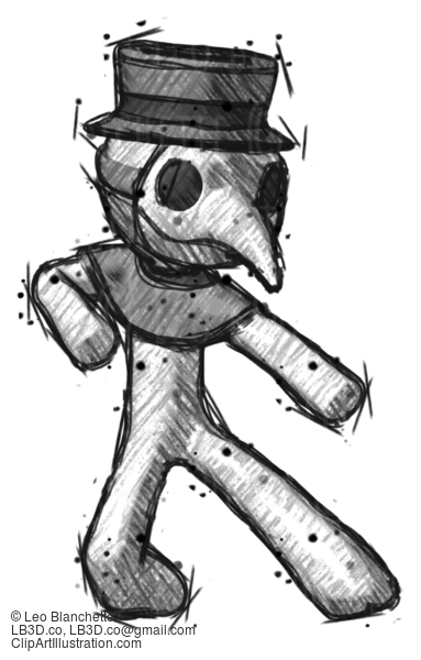 Sketch Plague Doctor Man Karate Defense Pose Right #15616