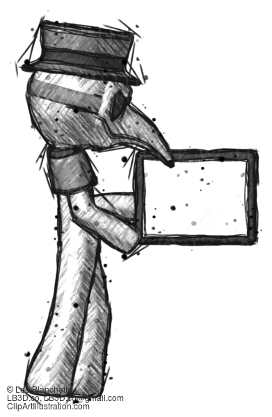 Sketch Plague Doctor Man Show Tablet Device Computer To Viewer, Blank Area #15630