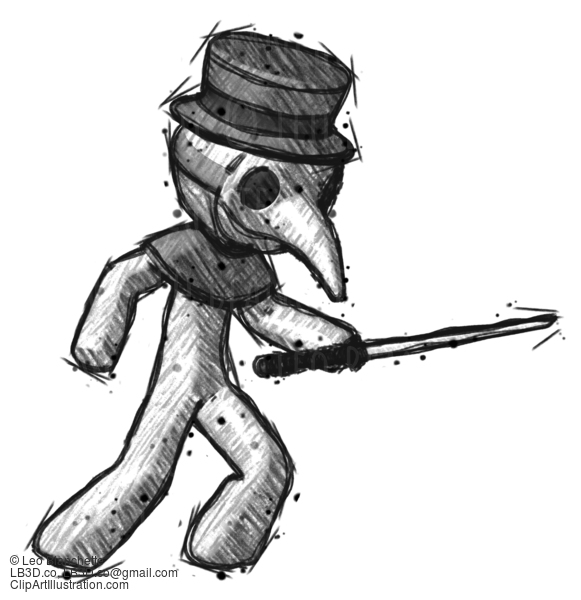 Sketch Plague Doctor Man Stabbing With Ninja Sword Katana #15631