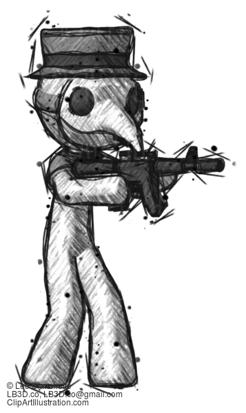 Sketch Plague Doctor Man Shooting Automatic Assault Weapon #15638