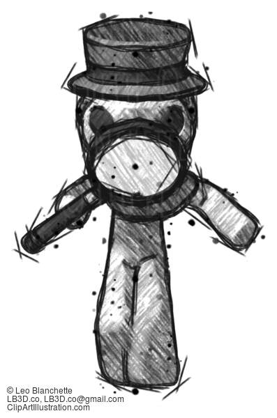 Sketch Plague Doctor Man Looking Down Through Magnifying Glass #15649