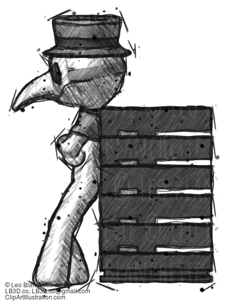 Sketch Plague Doctor Man Resting Against Server Rack #15660