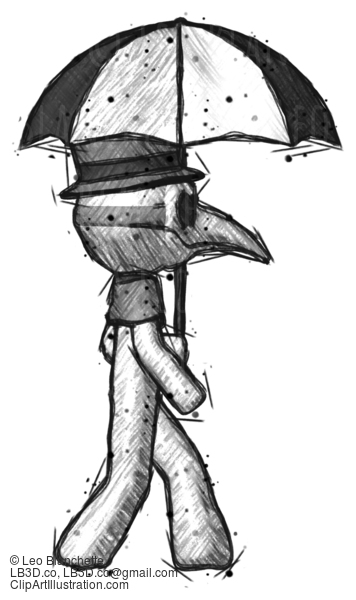 Sketch Plague Doctor Man Woman Walking With Umbrella #15676