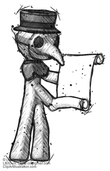 Sketch Plague Doctor Man Holding Blueprints Or Scroll #15678