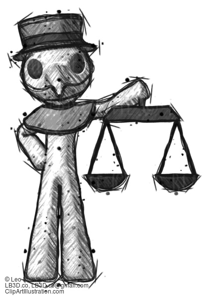 Sketch Plague Doctor Man Holding Scales Of Justice #15682