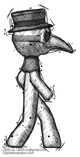 Sketch Plague Doctor Man Walking Right Side View #15684