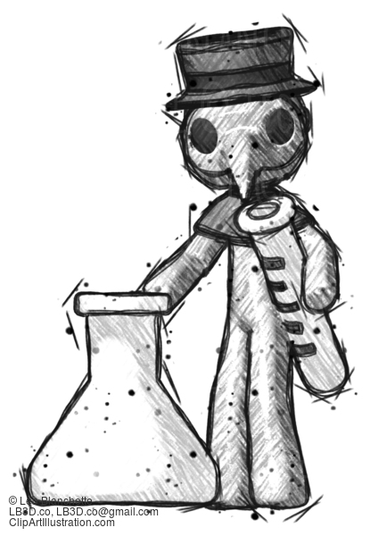 Sketch Plague Doctor Man Holding Test Tube Beside Beaker Or Flask #15688