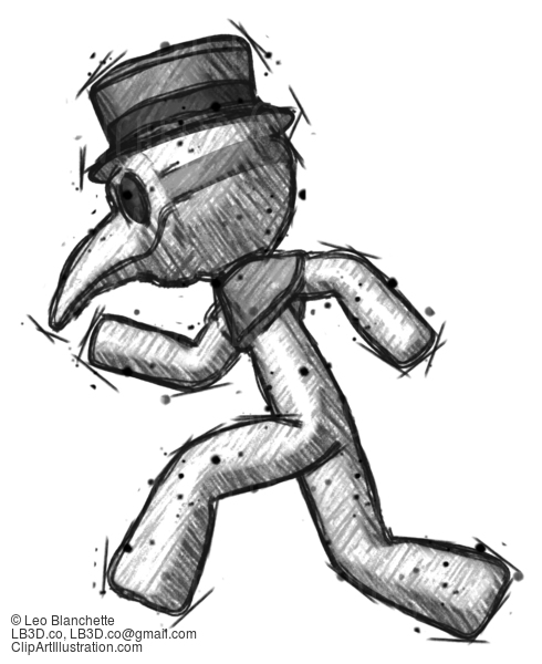 Sketch Plague Doctor Man Running Fast Left #15689