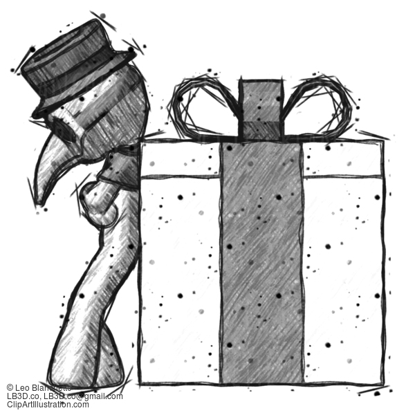 Sketch Plague Doctor Man Gift Concept - Leaning Against Large Present #15702