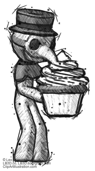 Sketch Plague Doctor Man Holding Large Cupcake Ready To Eat Or Serve #15717