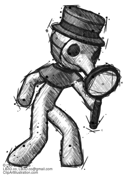 Sketch Plague Doctor Man Inspecting With Large Magnifying Glass Right #15719