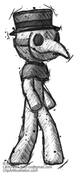 Sketch Plague Doctor Man Walking Turned Right Front View #15726