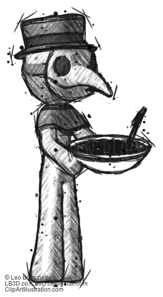 Sketch Plague Doctor Man Holding Noodles Offering To Viewer #15729