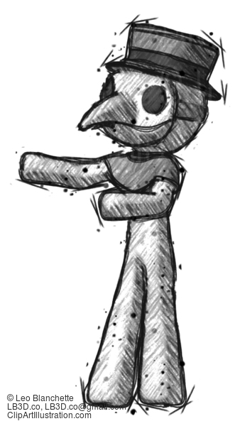 Sketch Plague Doctor Man Presenting Something To His Right #15731