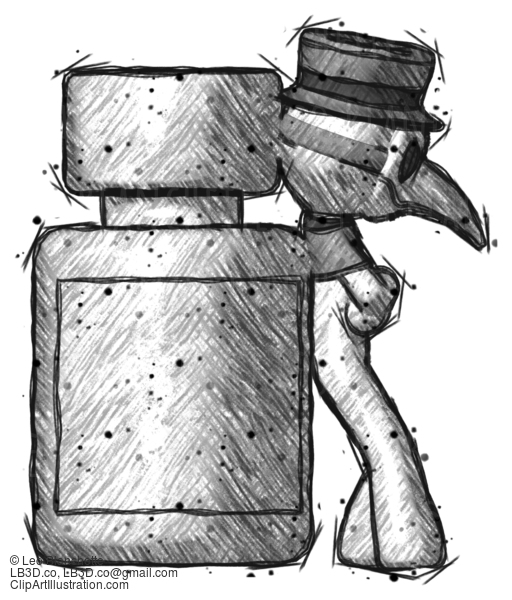 Sketch Plague Doctor Man Leaning Against Large Medicine Bottle #15748