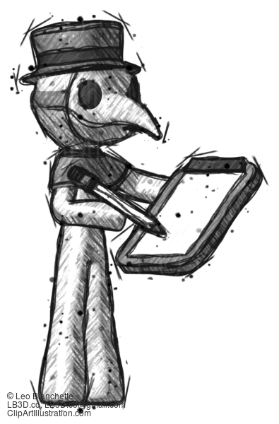 Sketch Plague Doctor Man Using Clipboard And Pencil #15753