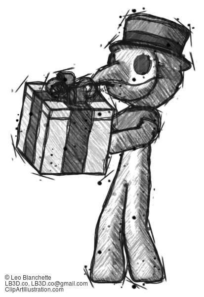 Sketch Plague Doctor Man Presenting A Present With Large Bow On It #15755