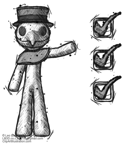 Sketch Plague Doctor Man Standing By List Of Checkmarks #15757