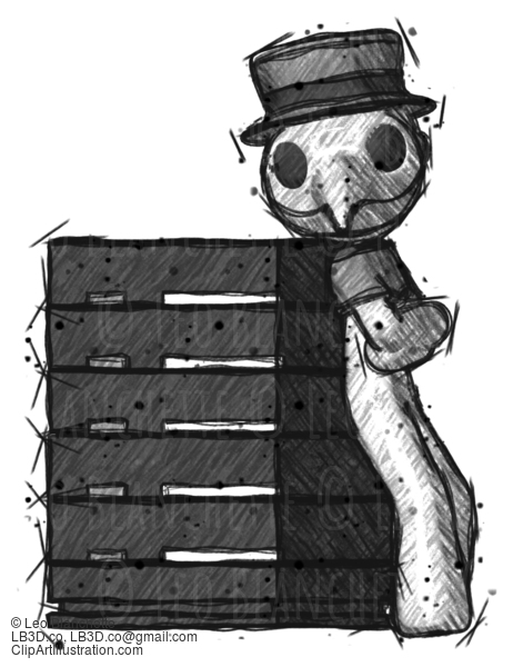 Sketch Plague Doctor Man Resting Against Server Rack Viewed At Angle #15778