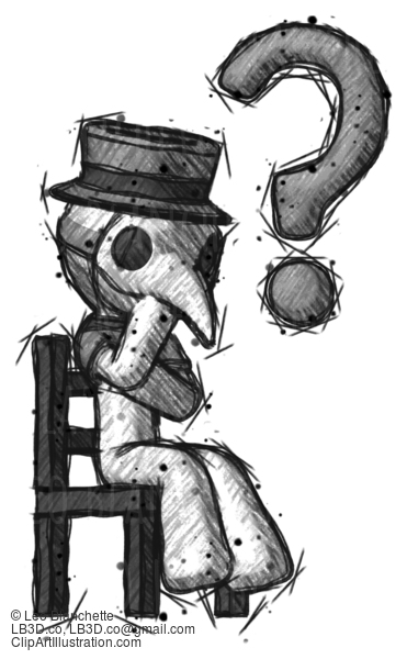 Sketch Plague Doctor Man Question Mark Concept, Sitting On Chair Thinking #15790