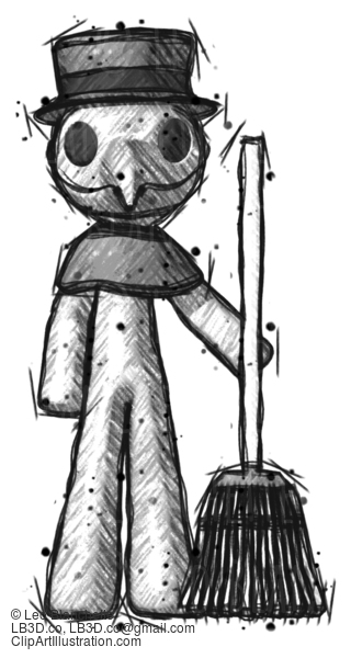 Sketch Plague Doctor Man Standing With Broom Cleaning Services #15795