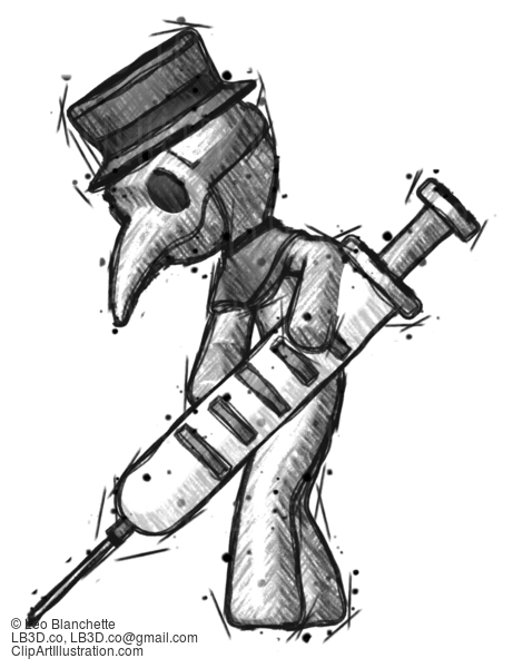 Sketch Plague Doctor Man Using Syringe Giving Injection #15799