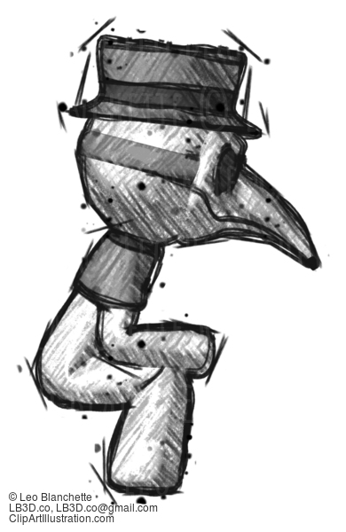 Sketch Plague Doctor Man Squatting Facing Right #15806