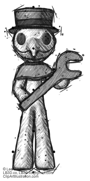 Sketch Plague Doctor Man Holding Large Wrench With Both Hands #15821