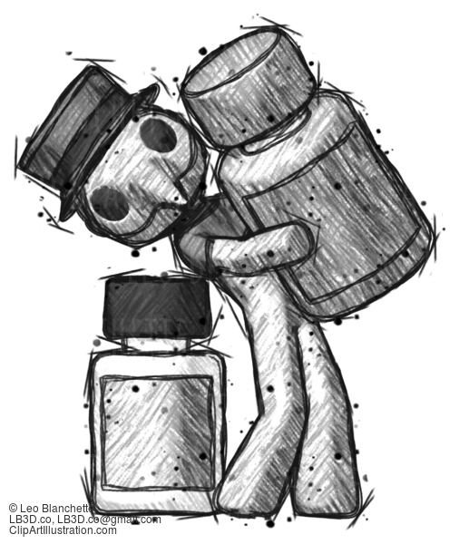 Sketch Plague Doctor Man Holding Large White Medicine Bottle With Bottle In Background #15823