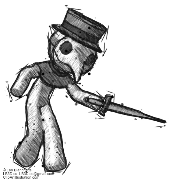 Sketch Plague Doctor Man Sword Pose Stabbing Or Jabbing #15824