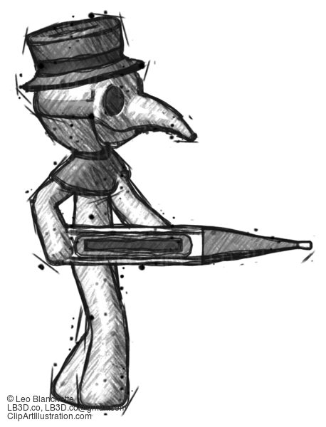 Sketch Plague Doctor Man Walking With Large Thermometer #15825