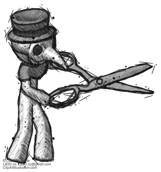 Sketch Plague Doctor Man Holding Giant Scissors Cutting Out Something #15843