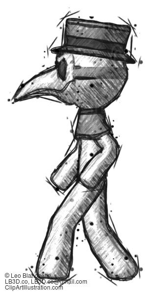 Sketch Plague Doctor Man Walking Left Side View #15844