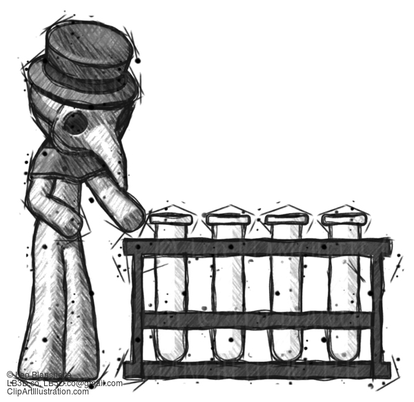 Sketch Plague Doctor Man Using Test Tubes Or Vials On Rack #15851