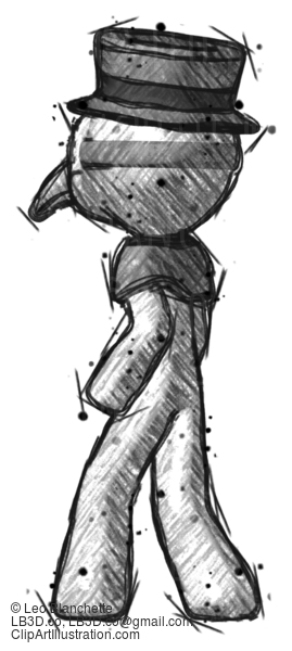 Sketch Plague Doctor Man Walking Away Direction Left View #15853