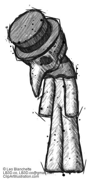 Sketch Plague Doctor Man Depressed With Head Down Turned Left #15859