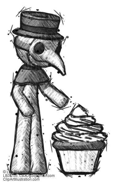 Sketch Plague Doctor Man With Giant Cupcake Dessert #15870