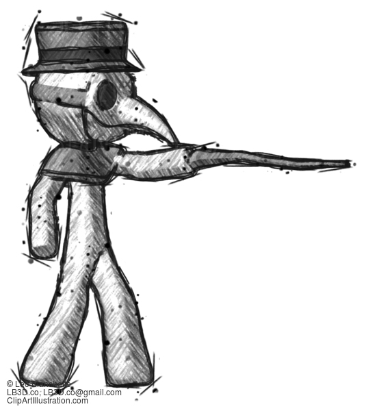 Sketch Plague Doctor Man Pointing With Hiking Stick #15877