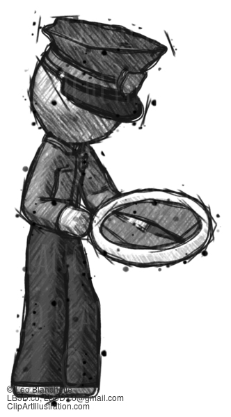 Sketch Police Man Looking At Large Compass Facing Right #7083