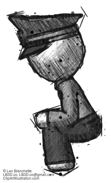 Sketch Police Man Squatting Facing Left #7084