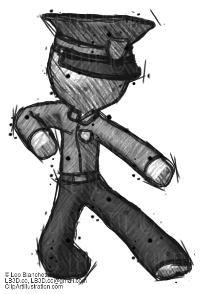 Sketch Police Man Karate Defense Pose Right #7086