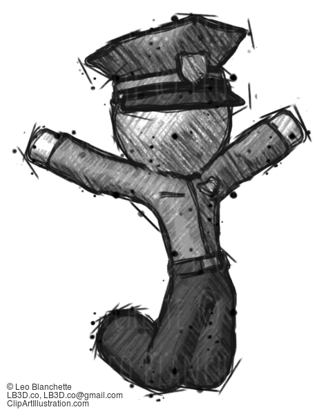 Sketch Police Man Jumping Or Kneeling With Gladness #7087