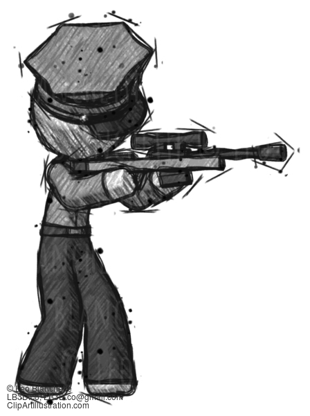 Sketch Police Man Shooting Sniper Rifle #7089