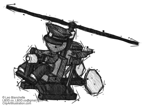 Sketch Police Man Flying In Gyrocopter Front Side Angle Top View #7091