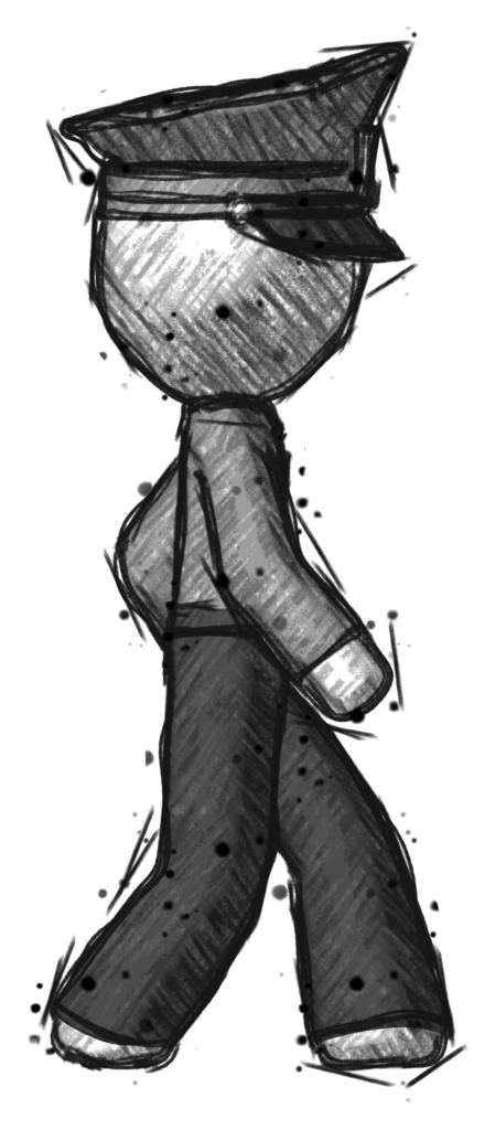 Sketch Police man walking right side view