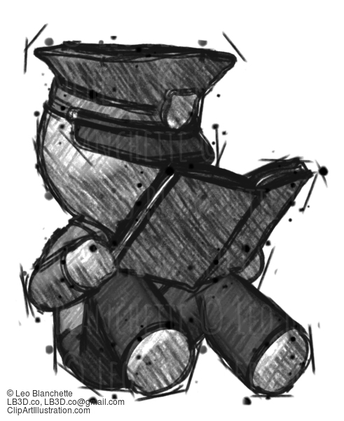 Sketch Police Man Reading Book While Sitting Down #7096
